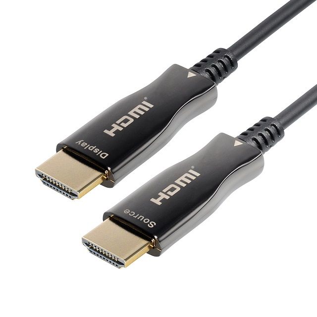 HDMI Active Optical AOC 4K@60Hz 50m cable with high-speed optical fiber 2.0, gold-plated

The Hybrid HDMI optical cable connects devices over long distances of up to 100 m without data loss

The &ampquotoutput&ampquot of the HDMI connector should be connected to the device (such as HDTV), never to the video source (such as DVD)
The connector labeled &ampquotSource&ampquot connects the DVD or BlueRay.
The connector labeled &ampquotDisplay&ampquot connects the LCD, TV or projector.

- Max resolution 4K @ 60hz, YUV 4:4:4
- Bandwidth: 18 Gbps
- Optical fiber transmission signal, without electromagnetic interference
- Compatible HDCP 2.2, HDR (High Dynamic Range), 3D
- Flexible fiberglass for a small bending radius (20 mm)
- Thin outer diameter of the cable of 4.5 mm
- Gold plated connectors
- Supports high definition resolutions up to 4K (2160p @ 60Hz)
- 4K support - Allows video resolutions well above 1080p, supporting next-generation displays that will rival the Digital Cinema systems used in many commercial cinemas
- CEC (Consumer Electronics Control) support
- 4:4:4 Chroma subsampling supported
- Multi-dimensional audio formats supported (Dolby Atmos and DTS: X, etc.)
- Supports Audio Return Channel (ARC)
- Compatible with HDMI Ethernet Channel (HEC)
- Plug and play: no external power source is required
- HDMI Active Optical AOC 4K@60Hz cable length: 50m