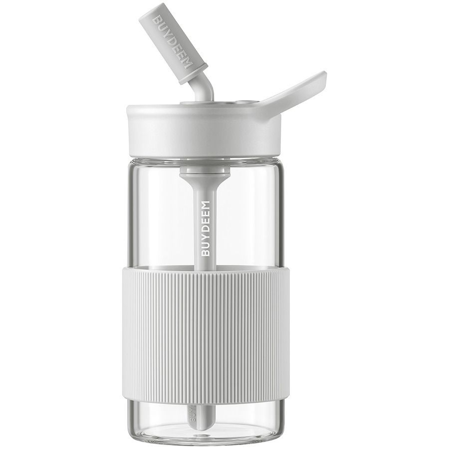 BUYDEEM Portable Glass Straw Bottle 500 ml, model CD1017, color Oats White