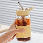 BUYDEEM Portable Glass Straw Bottle 500 ml, model CD1017, color Mellow Yellow