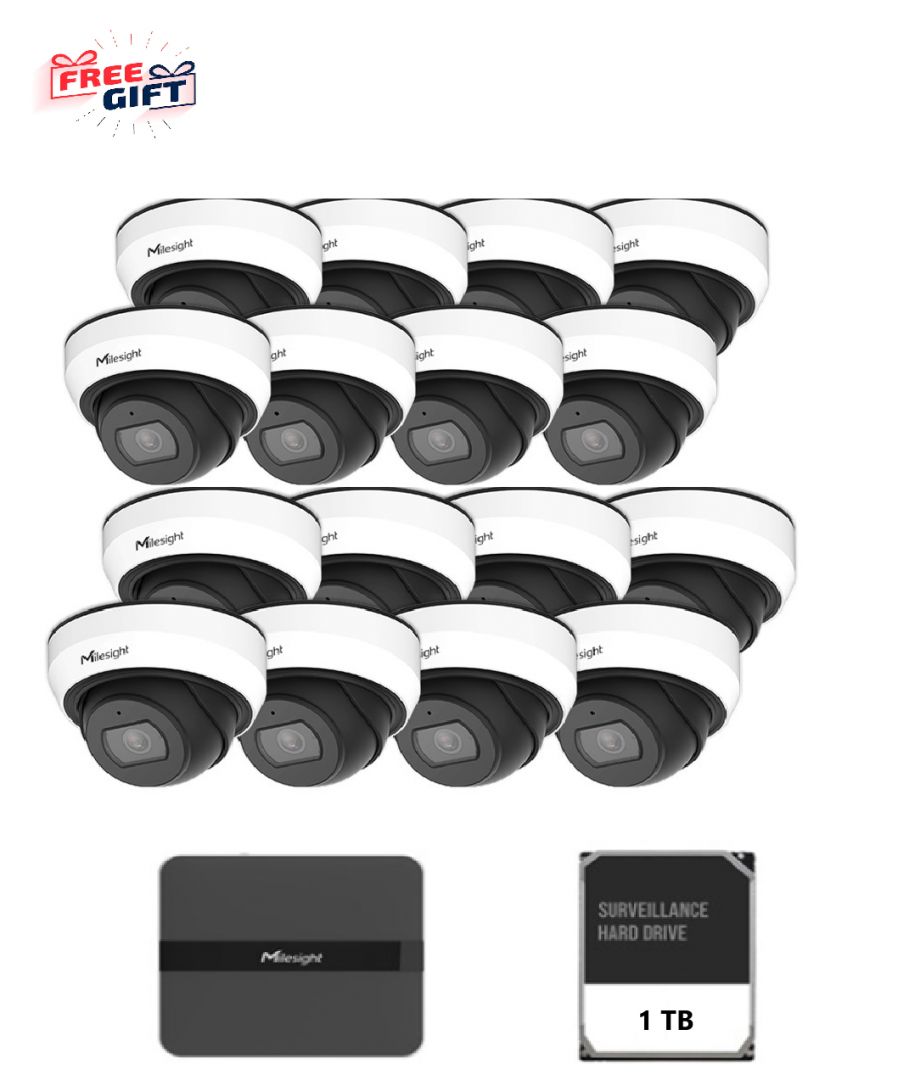 Kit supraveghere video Milesight 16 camere Dome MS-C2973-PD + 1 NVR  MS- N5016-PE