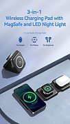 Statie incarcare wireless 3in1  Vention, MagSafe, telefon 15W, ceas 2.5W, casti 5W, fast charge, pliabil, magnetic, lumina LED, 1 x USB-C incarcare, negru,  FGGB0  (timbru verde 0.18 lei) - 6922794783836