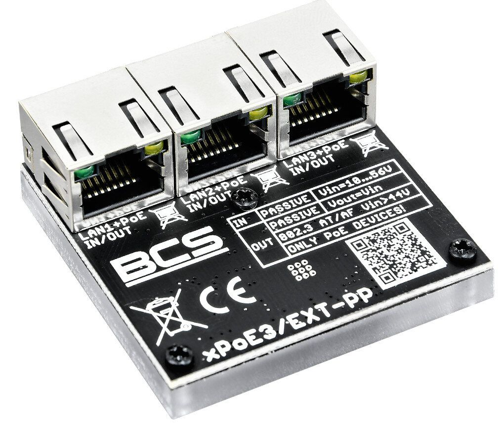 BCS BCS-xPoE3/EXT-PP Switch PoE cu 3 porturi 10/100Mbps și alimentare de 70W