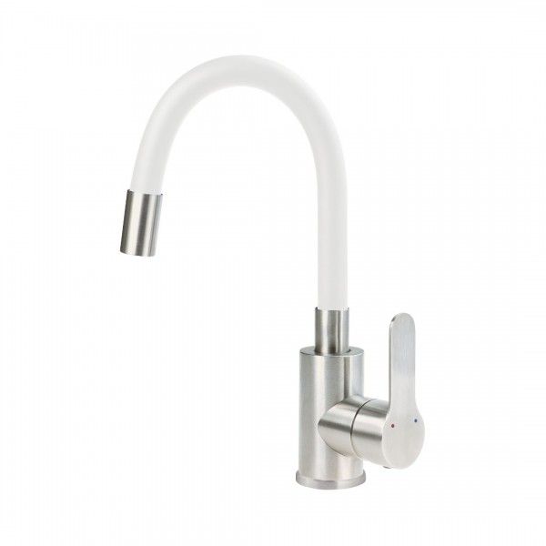 Washbasin mixer with curved spout