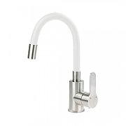 Washbasin mixer with curved spout