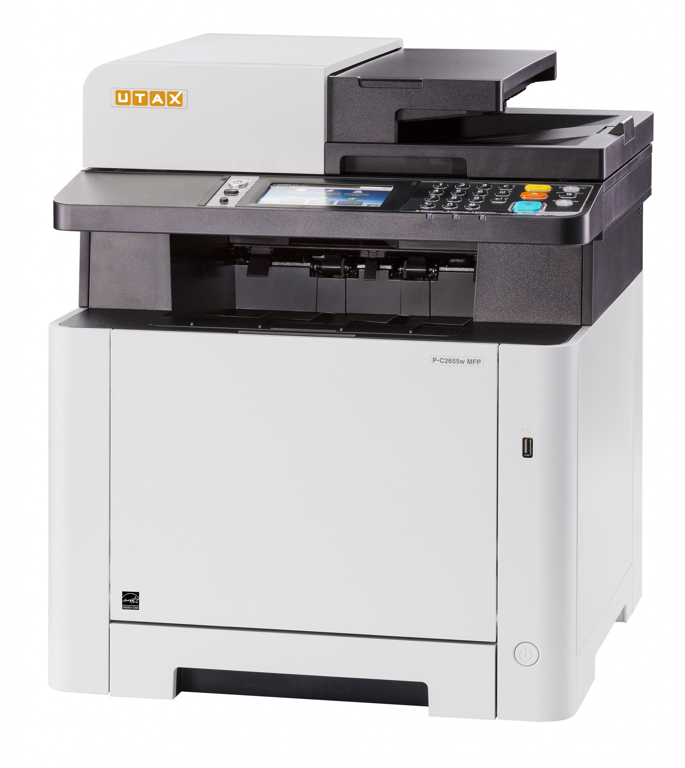 Multifunctionala laser monocrom A4 UTAX C-2655W MFP

Echivalent – identic  Kyocera ECOSYS M5526CDW  
Copiator laser color duplex A4, printer laser color duplex A4  USB 2.0 + retea, scaner color duplex  A4, wireless, FAX
DUAL SCAN ADF SCANARE FATA-VERSO LA O SINGURA TRECERE A DOCUMENTULUI 
FACE COPIERE, SCANARE SI PRINTARE FATA-VERSO AUTOMATA