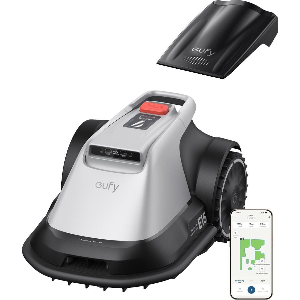 Robot tuns iarba Anker  eufy E15 , GPS, Wi-Fi, 4G, inaltime de taiere 2.5 - 7.6 cm, max 800m2, camera FOV 96 orizontal, 80 vertical, cartografiere, inaltime max iarba 9cm  T2880GA1  (timbru verde 11 lei) - 194644290665