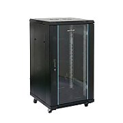 Rack 18U 600x600, montare pe podea, usa din sticla, panouri laterale detasabile si securizate, dezasamblat, culoare negru RAL 9004, DATEUP
