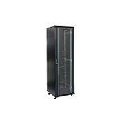 Rack 27U 600x600, montare pe podea, usa din sticla, panouri laterale detasabile si securizate, dezasamblat, culoare negru RAL 9004, DATEUP