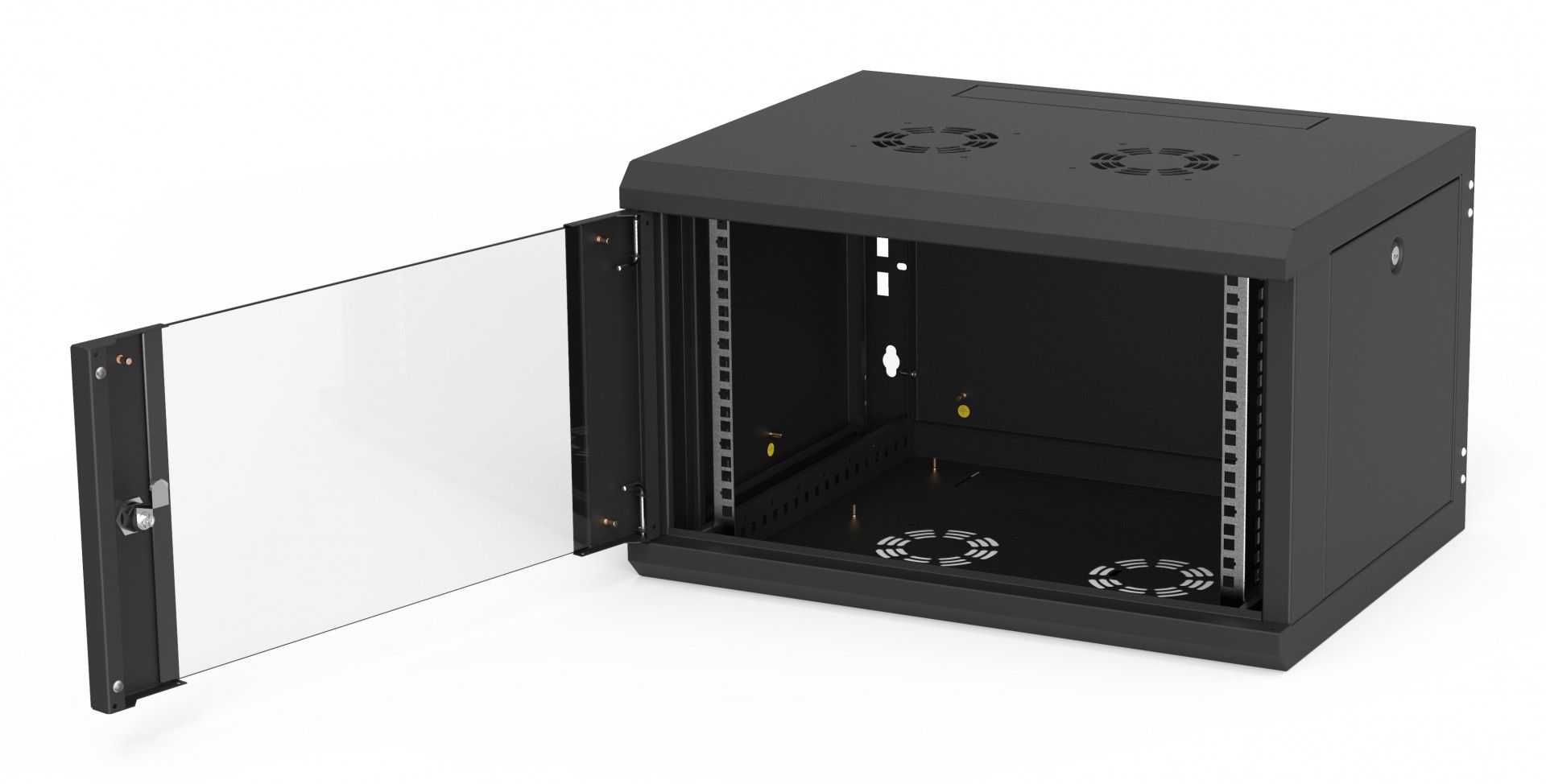Dulap de perete Z-Cube 10U/600/450, ușă din sticlă, panou lateral detașabil, RAL 9005 (construcție sudată - capacitate 60kg)