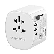 ALIMENTATOR retea 220V GEMBIRD, universal, conectori: US/UK/EU/AU, 1x USB Type-C 15W, 2x USB-A 12W, siguranta 10A, max. 2300W, alb,  TPA-EU2A1C15-01-W  (timbru verde 0.8 lei)
