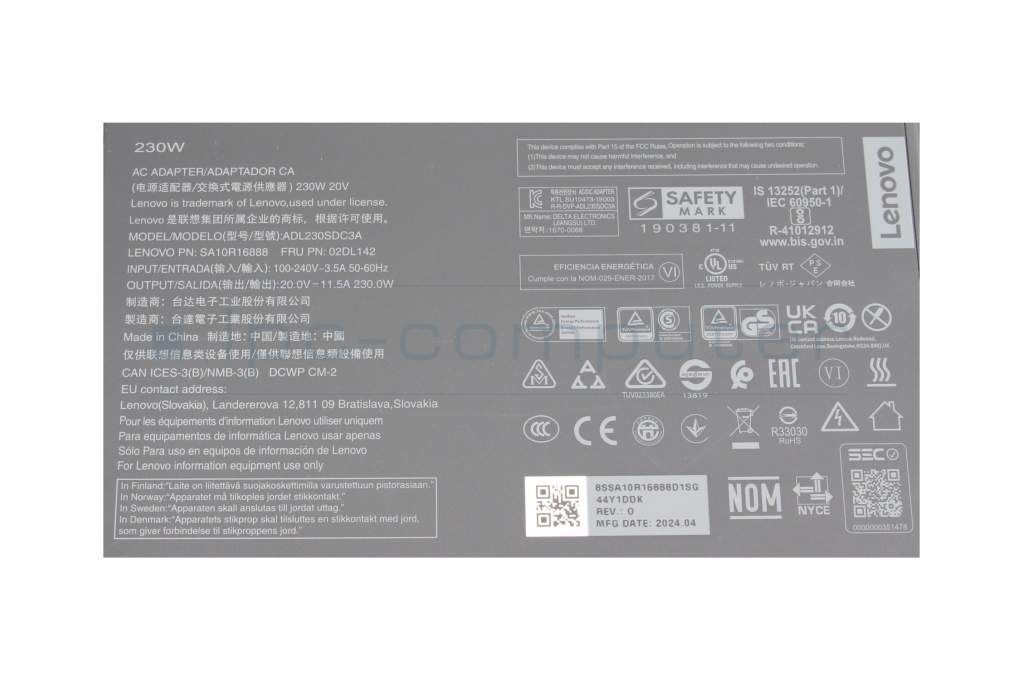 Lenovo 4X21L38742 adaptoare și invertoare de curent De interior 230 W Negru