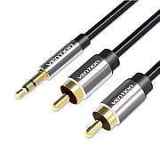 Vention, Jack 3.5mm (T) la 2 x RCA (T), 3m, AWG 29, PVC, negru,  BCFBI  (timbru verde 0.08 lei)