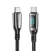 Vention Cotton Braided USB 2.0 C Male to C Male 5A Cable With LED Display 1.2M Black Zinc Alloy Type