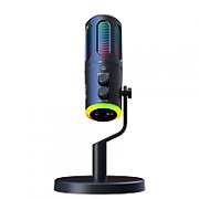 Microfon Gaming de birou Serioux SU8, condenser, unidirectional, frecventa raspuns 20-20KHz, sensibilitate maxima -11DBFS la 80 dB SPL, rata de esantionare 48KHz, rata de biti 16/24bit, raport semnal zgomot 75dB, interfata 3.5mm si USB-C, putere intrare 5V, 200mA, greutate 325g, iluminare RGB