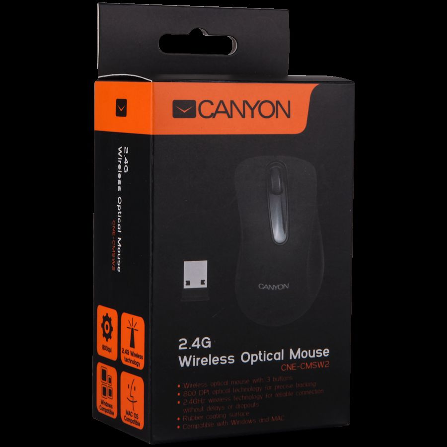 CANYON MW2 2.4GHz wireles Optical Mouse with 3 buttons, DPI 1200, Black, 108*65*38mm, 0.066kg_2
