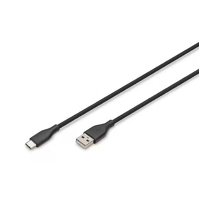 Cablu de alimentare din silicon USB-A la USB-C, USB 2.0 60W, 0,5m, negru