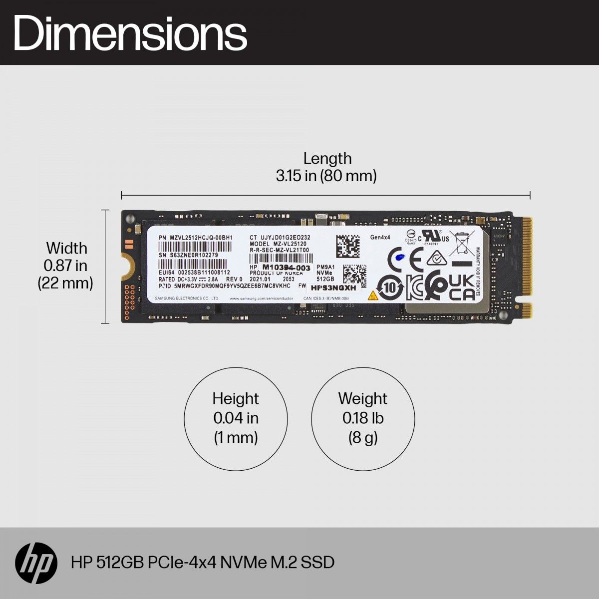 HP 512GB PCIe-4x4 NVMe M.2 G10 Dispozitiv de Stocare Solidă