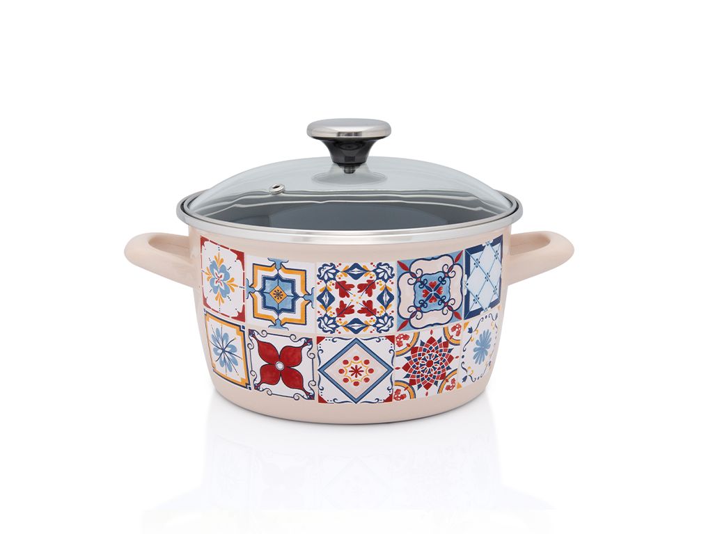 Oala 3.5l cu capac din sticla Porto Metalac email/20cm/3.5l