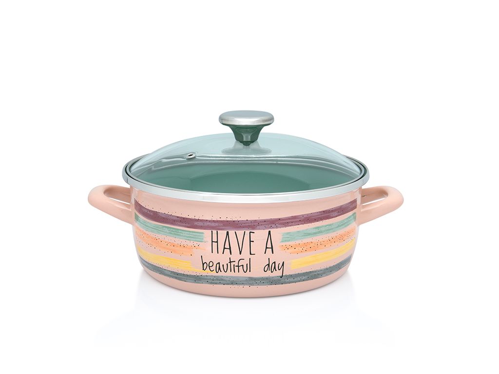 Cratita 3.5l cu capac din sticla Divan Dan Metalac email/22cm/3.5l