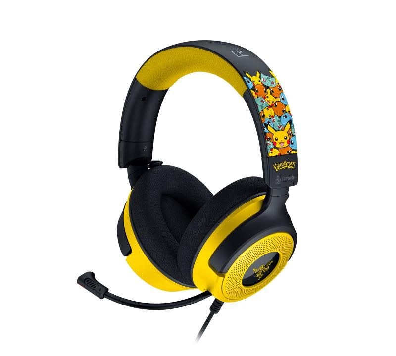 Casti gaming Razer Kraken V4 X Pokémon Kanto Starters Edition., frecventa raspuns 20 Hz – 28 kHz,impendanta 32 Ω, driver customized Dynamic  40 mm Drivers, sensibilitate96 dBSPL/mW at 1 kHz by HATS, frecventa microfon 100 Hz – 10 kHz,sensibilitate microfon -42 ± 3 dBV/Pa, 1 kHz, iluminare Razer