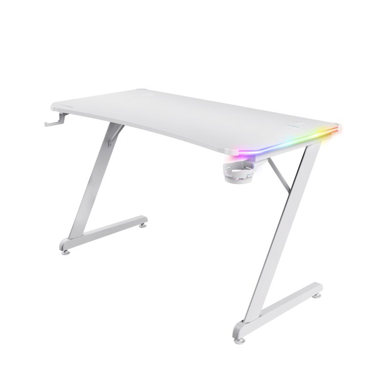 Birou gaming Trust GXT 709W Luminus, iluminare RGB, greutate 15.5 kg, greutate maxima 150 kg, alb