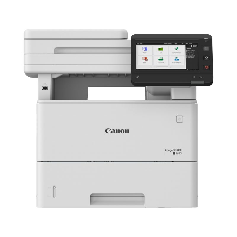 CANON IMAGEFORCE 1643 MONO LASER MFP, Format A4, Functii: Print, Copy, Scan, Send, Viteza printare: 43ppm, Rezolutie: 1200x1200dpi, Limbaje printare: UFR II, PCL6, PCL5*, Adobe® PostScript®3TM, Duplex automat, Copiere: 43ppm, FPO. 6.3 sec., Rezolutie: 600 x 600dpi, pana la 9999 copii, Zoom-25-400%
