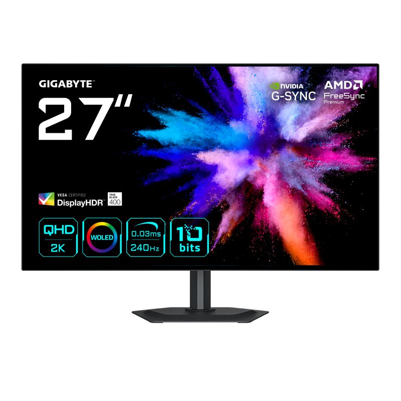 GIGABYTE GO27Q24G. Diagonala ecranului: 68,6 cm (27 ), Rezoluția ecranului: 2560 x 1440 pixeli, Tip HD: Quad HD, Tehnologie ecran: OLED, Timp de răspuns: 0,03 ms, Raport de aspect nativ: 16:9, Unghi de vizualizare, orizontal: 178°, Unghi de vizualizare, vertical: 178°. Montare VESA, Reglare