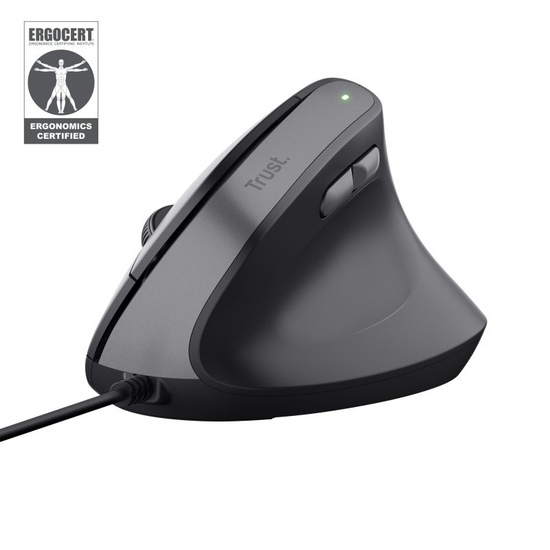 Trust Bayo II. Form factor: Right-hand, Vertical design. Device interface: USB Type-A, Movement resolution: 2400 DPI, Buttons quantity: 6, Scroll type: Wheel. Power source: Cable. Product colour: Black