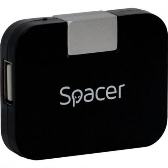 HUB extern SPACER, porturi USB: USB 2.0 x 4, conectare prin USB 2.0, negru, 