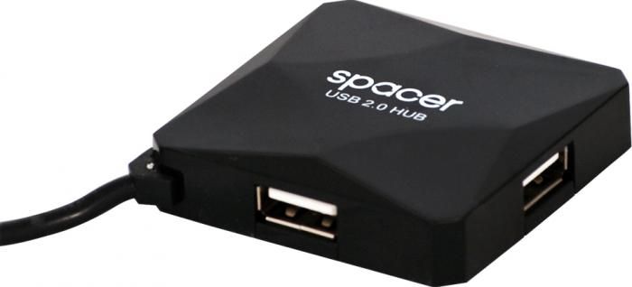 HUB extern SPACER, porturi USB: USB 2.0 x 4, conectare prin USB 2.0, negru, 