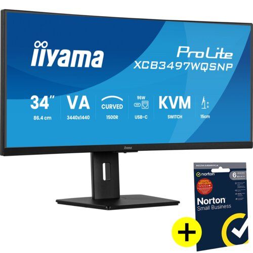 iiyama XCB3497WQSNP-B1 Monitor ProLite 34  IPS UW Curbat HAS + Norton Small Business 250G