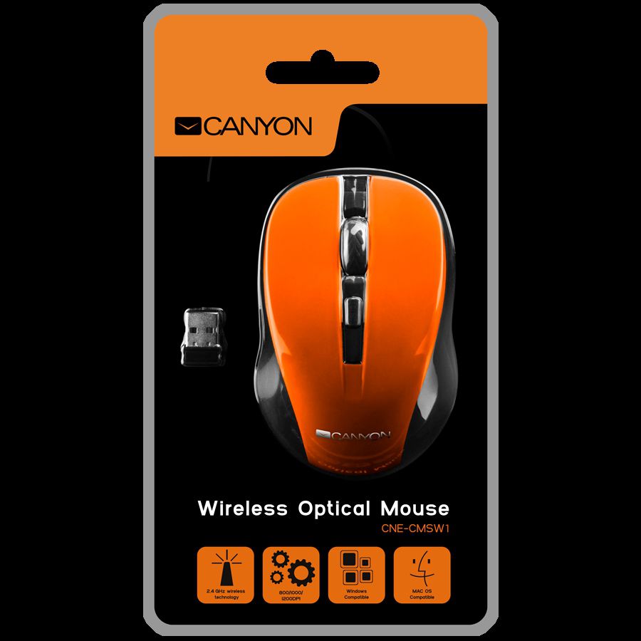 CANYON MW-1 2.4GHz wireless optical mouse with 4 buttons, DPI 800/1200/1600, Orange, 103.5*69.5*35mm, 0.06kg_2