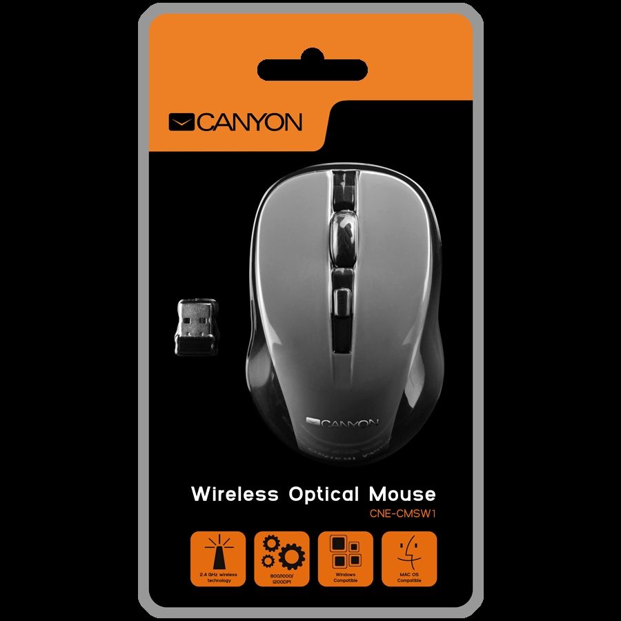 CANYON MW-1 2.4GHz wireless optical mouse with 4 buttons, DPI 800/1200/1600, Gray, 103.5*69.5*35mm, 0.06kg_2