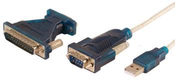 CABLU USB LOGILINK adaptor, USB 2.0 (T) la Serial DB9M (9-pin)(RS232)(T) + adaptor DB9 (M) la Serial DSUB-25 (T), 1.2m, cablu alb cu conectori albastri, 