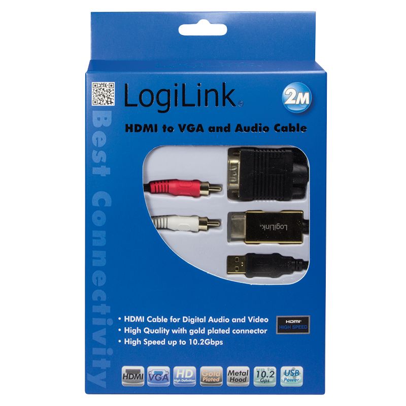 CABLU video LOGILINK, splitter HDMI (T) la VGA (T) + 2 x RCA (T) + USB 2.0, 2m, rezolutie maxima 720p, negru, 