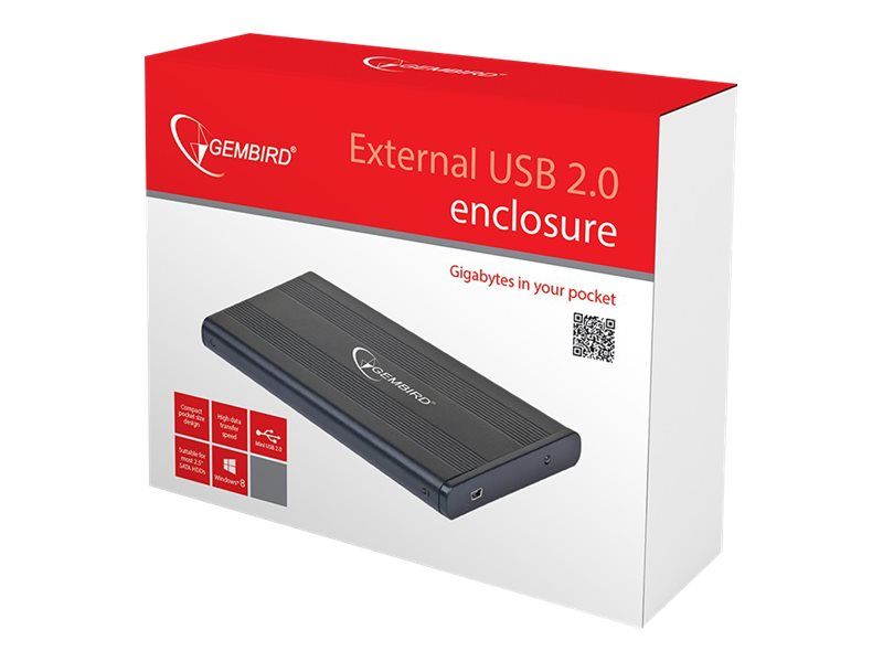 GEMBIRD EE2-U2S-5 HDD/SSD enclosure for 2.5 SATA - USB 2.0 Aluminium Black_1