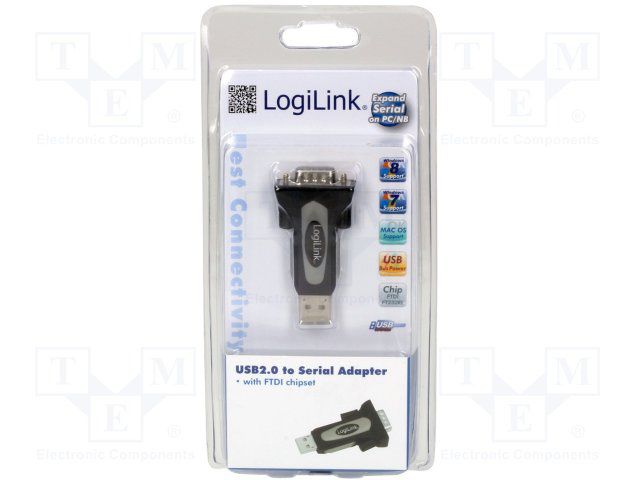 ADAPTOR USB LOGILINK, USB 2.0 (T) la Serial DB9M (9-pin)(RS232)(T), negru cu argintiu, 