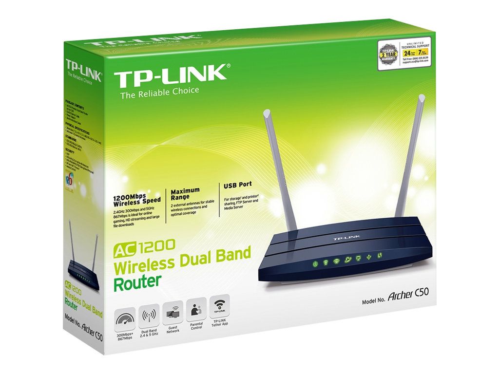 Router Wireless TP-Link ARCHER C50 v3, 1xWAN 10/100, 4xLAN 10/100, 4antene externe,dual-band AC1200 (300/867Mbps), Buton Wireless ON/OFF_1